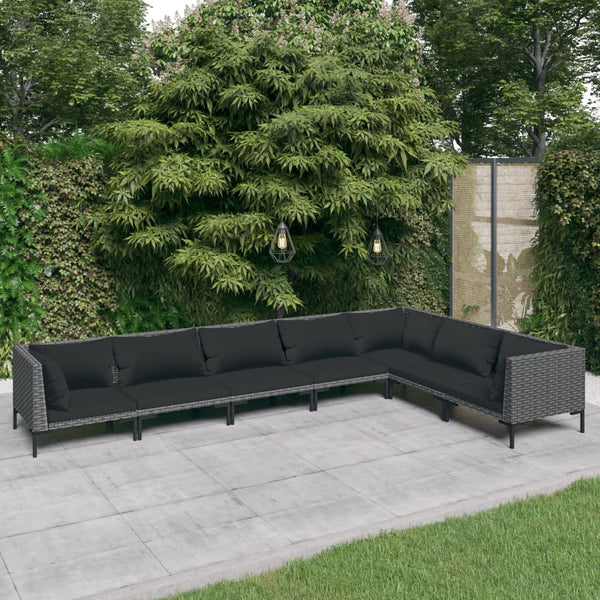 7-tlg. Garten-Lounge-Set mit Kissen Poly Rattan Dunkelgrau