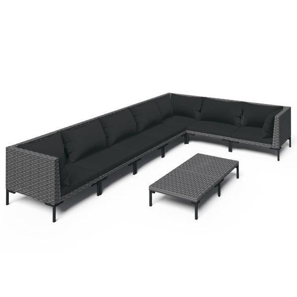 8-tlg. Garten-Lounge-Set mit Kissen Poly Rattan Dunkelgrau