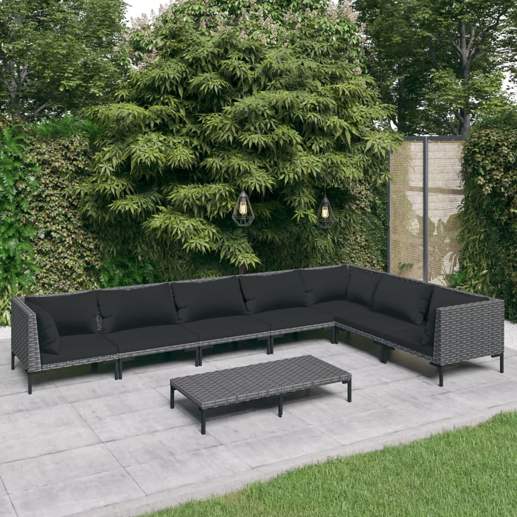 8-tlg. Garten-Lounge-Set mit Kissen Poly Rattan Dunkelgrau