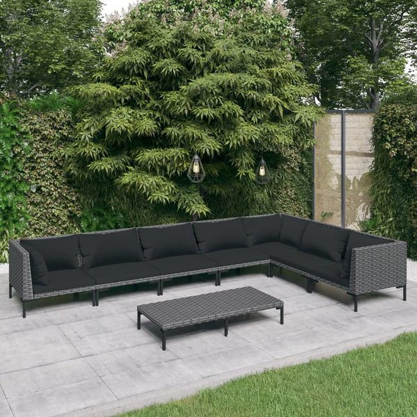 8-tlg. Garten-Lounge-Set mit Kissen Poly Rattan Dunkelgrau