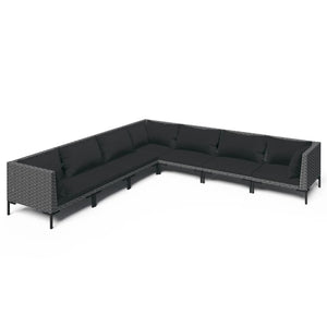 7-tlg. Garten-Lounge-Set mit Kissen Poly Rattan Dunkelgrau