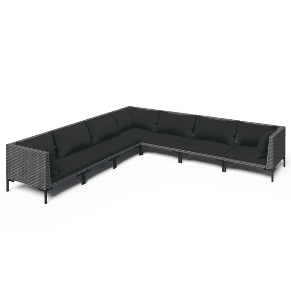 7-tlg. Garten-Lounge-Set mit Kissen Poly Rattan Dunkelgrau