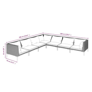 7-tlg. Garten-Lounge-Set mit Kissen Poly Rattan Dunkelgrau