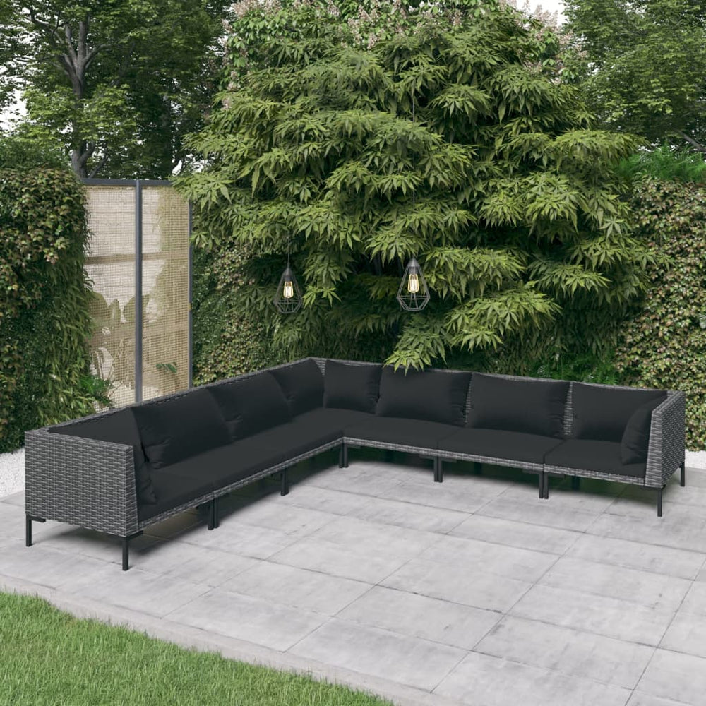 vidaXL Salon de jardin 7 pcs avec coussins résine tressée Gris foncé