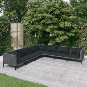 7-tlg. Garten-Lounge-Set mit Kissen Poly Rattan Dunkelgrau