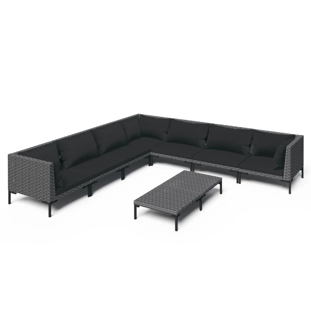 vidaXL Salon de jardin 8 pcs avec coussins résine tressée Gris foncé