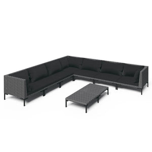 8-tlg. Garten-Lounge-Set mit Kissen Poly Rattan Dunkelgrau
