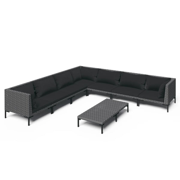8-tlg. Garten-Lounge-Set mit Kissen Poly Rattan Dunkelgrau