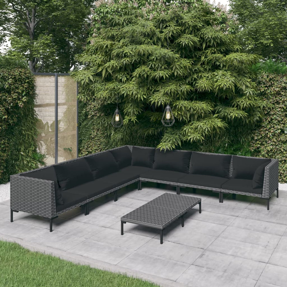 vidaXL Salon de jardin 8 pcs avec coussins résine tressée Gris foncé