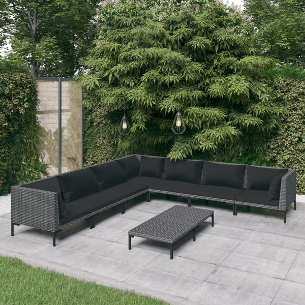8-tlg. Garten-Lounge-Set mit Kissen Poly Rattan Dunkelgrau