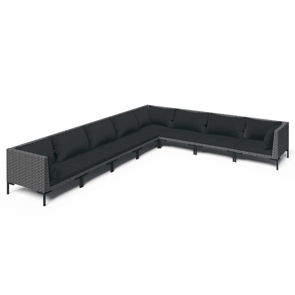 8-tlg. Garten-Lounge-Set mit Kissen Poly Rattan Dunkelgrau