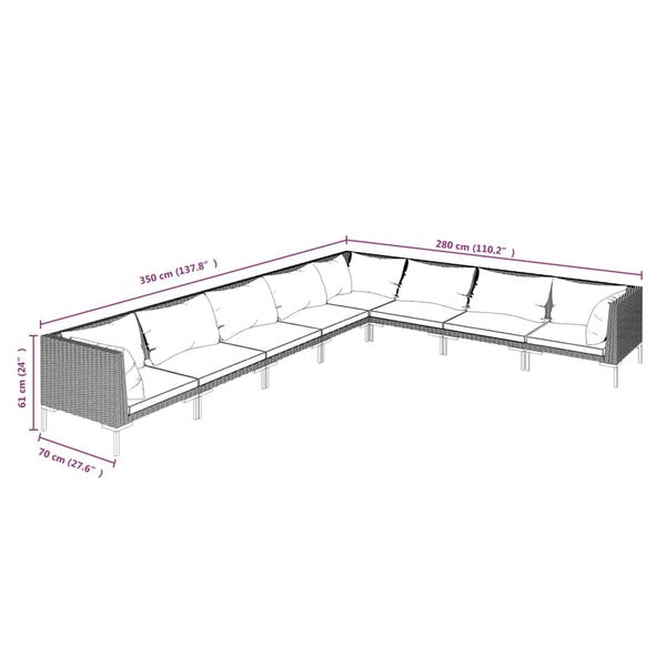 8-tlg. Garten-Lounge-Set mit Kissen Poly Rattan Dunkelgrau