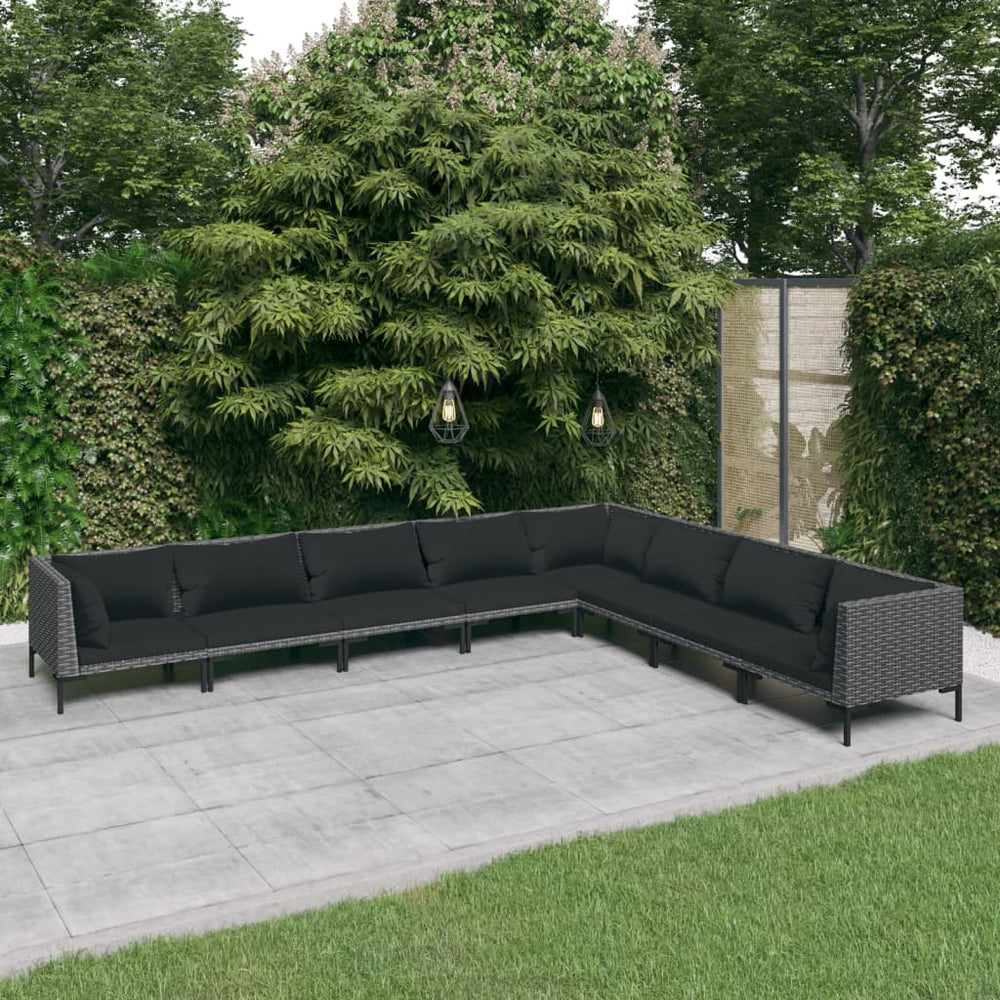 vidaXL Salon de jardin 8 pcs avec coussins résine tressée Gris foncé