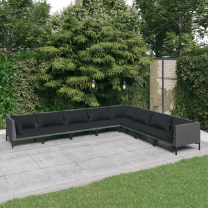 8-tlg. Garten-Lounge-Set mit Kissen Poly Rattan Dunkelgrau