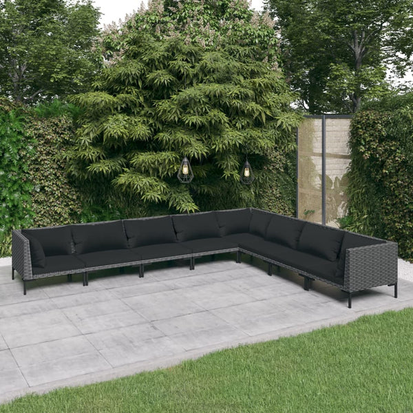 8-tlg. Garten-Lounge-Set mit Kissen Poly Rattan Dunkelgrau