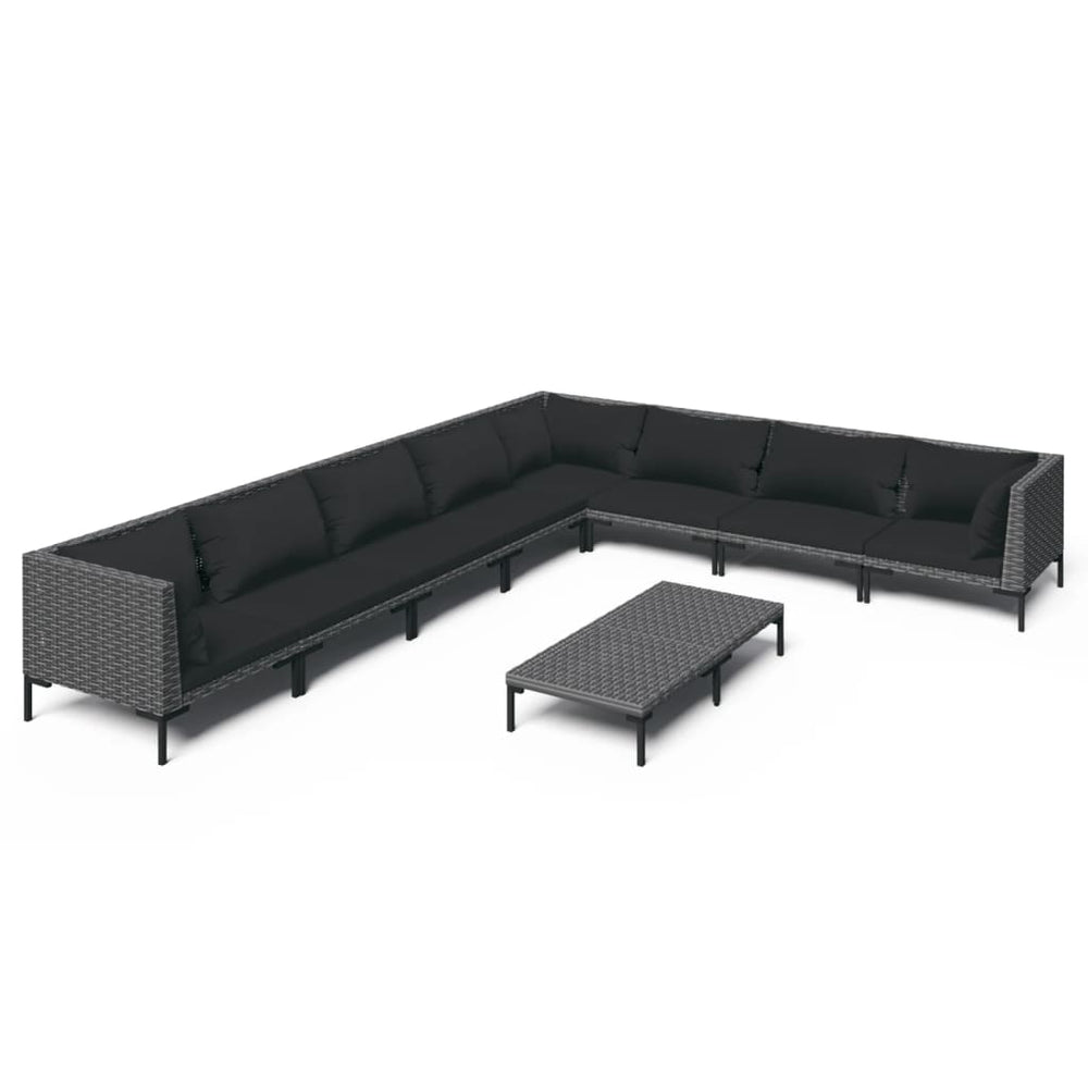 vidaXL Salon de jardin 9 pcs avec coussins résine tressée Gris foncé