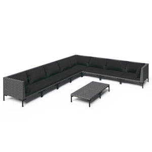 9-tlg. Garten-Lounge-Set mit Kissen Poly Rattan Dunkelgrau