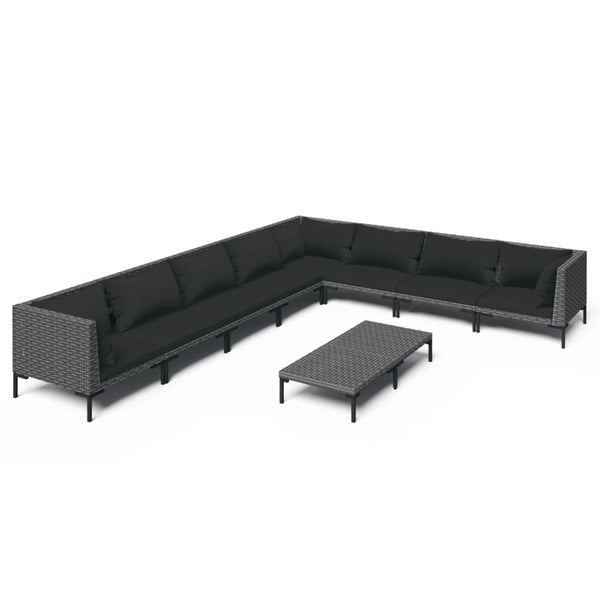 9-tlg. Garten-Lounge-Set mit Kissen Poly Rattan Dunkelgrau