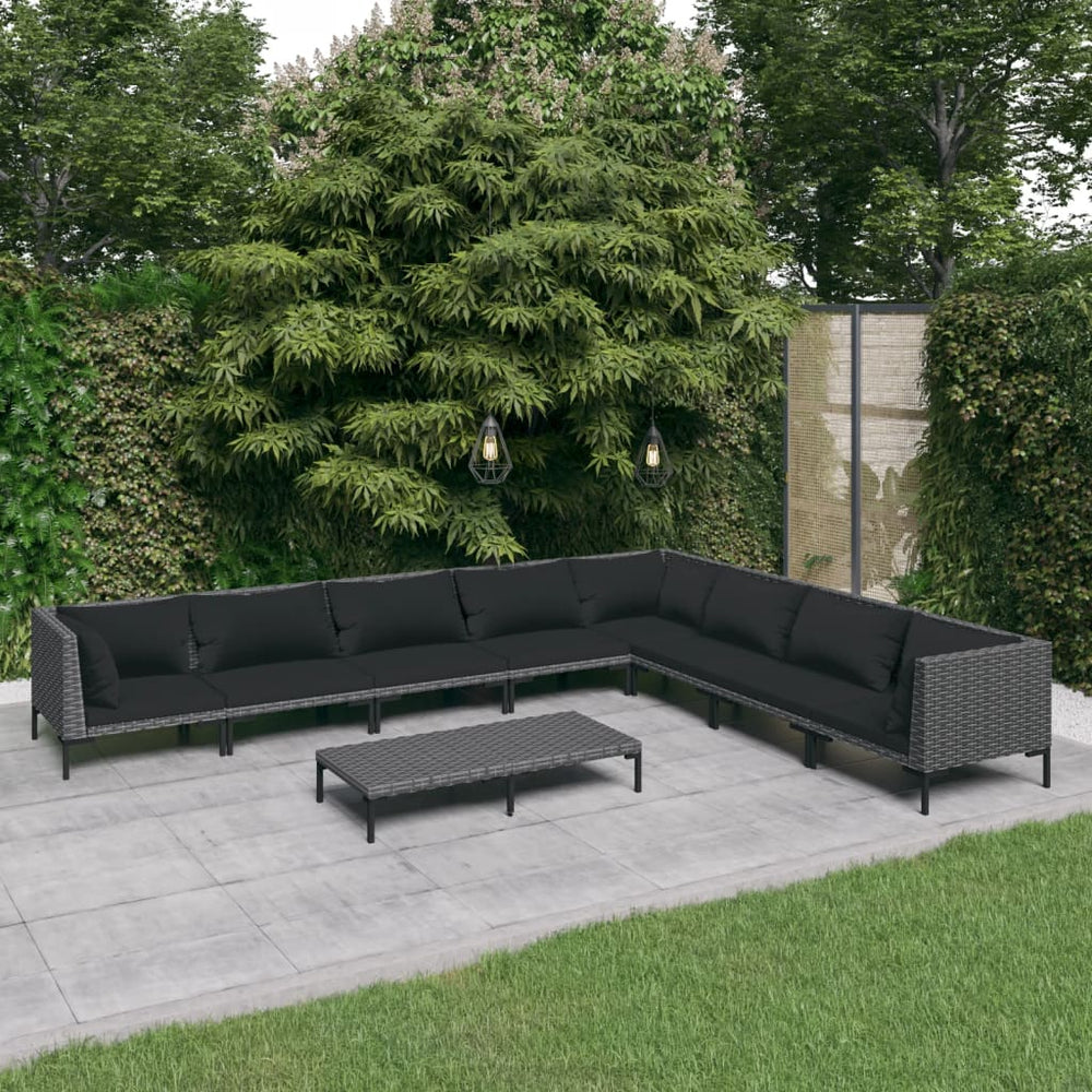 vidaXL Salon de jardin 9 pcs avec coussins résine tressée Gris foncé