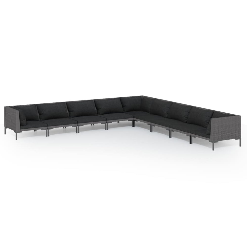 vidaXL Salon de jardin 9 pcs avec coussins résine tressée Gris foncé