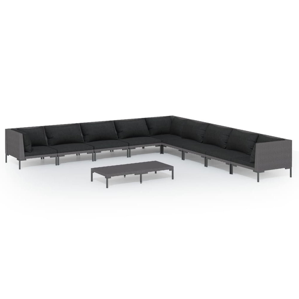 10-tlg. Garten-Lounge-Set mit Kissen Poly Rattan Dunkelgrau