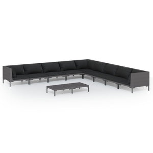 10-tlg. Garten-Lounge-Set mit Kissen Poly Rattan Dunkelgrau