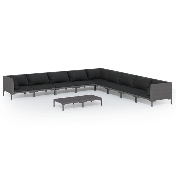 10-tlg. Garten-Lounge-Set mit Kissen Poly Rattan Dunkelgrau