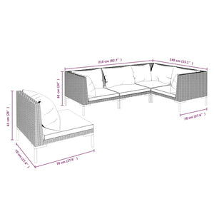5-tlg. Garten-Lounge-Set mit Kissen Poly Rattan Dunkelgrau