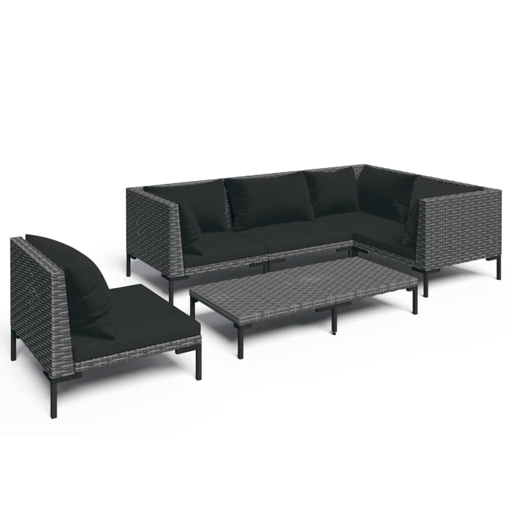 vidaXL Salon de jardin 6 pcs avec coussins résine tressée Gris foncé