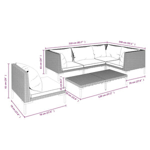 6-tlg. Garten-Lounge-Set mit Kissen Poly Rattan Dunkelgrau