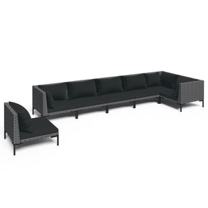 7-tlg. Garten-Lounge-Set mit Kissen Poly Rattan Dunkelgrau