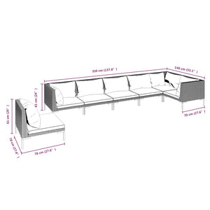 7-tlg. Garten-Lounge-Set mit Kissen Poly Rattan Dunkelgrau