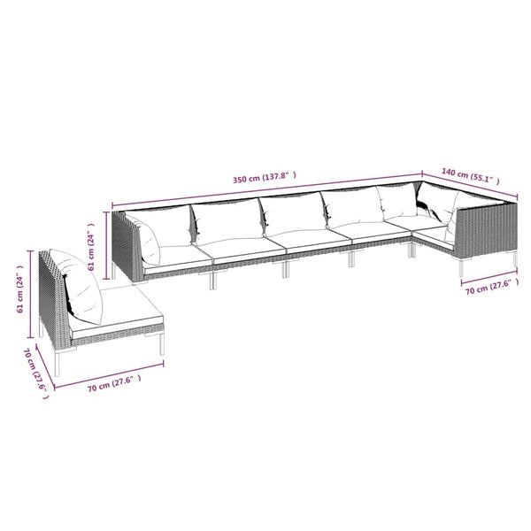 7-tlg. Garten-Lounge-Set mit Kissen Poly Rattan Dunkelgrau