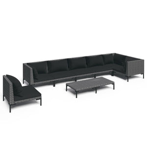 8-tlg. Garten-Lounge-Set mit Kissen Poly Rattan Dunkelgrau