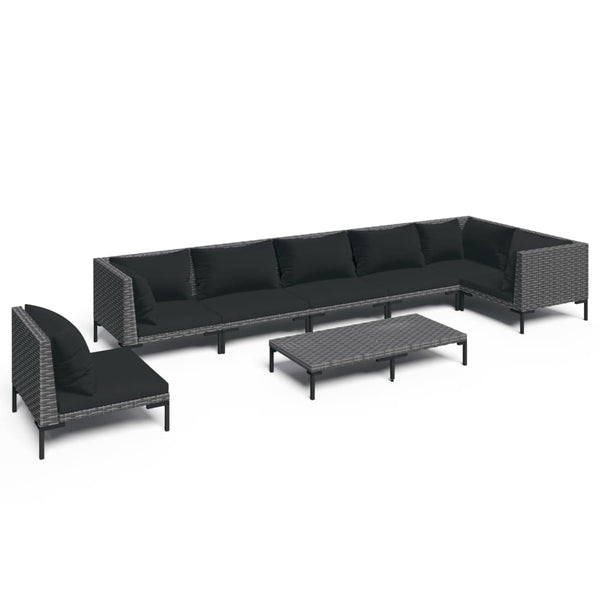 8-tlg. Garten-Lounge-Set mit Kissen Poly Rattan Dunkelgrau