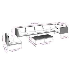 8-tlg. Garten-Lounge-Set mit Kissen Poly Rattan Dunkelgrau