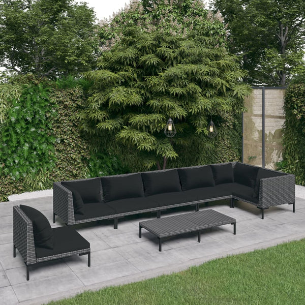 8-tlg. Garten-Lounge-Set mit Kissen Poly Rattan Dunkelgrau