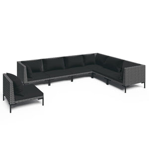7-tlg. Garten-Lounge-Set mit Kissen Poly Rattan Dunkelgrau