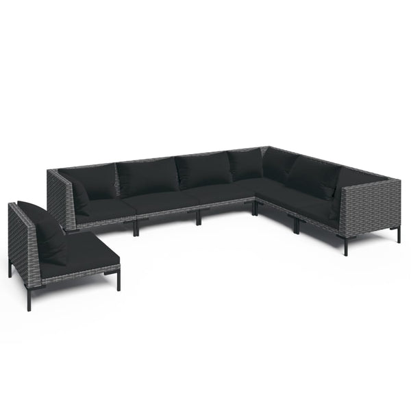 7-tlg. Garten-Lounge-Set mit Kissen Poly Rattan Dunkelgrau
