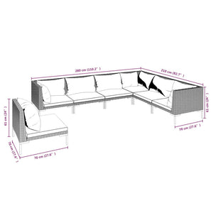 7-tlg. Garten-Lounge-Set mit Kissen Poly Rattan Dunkelgrau