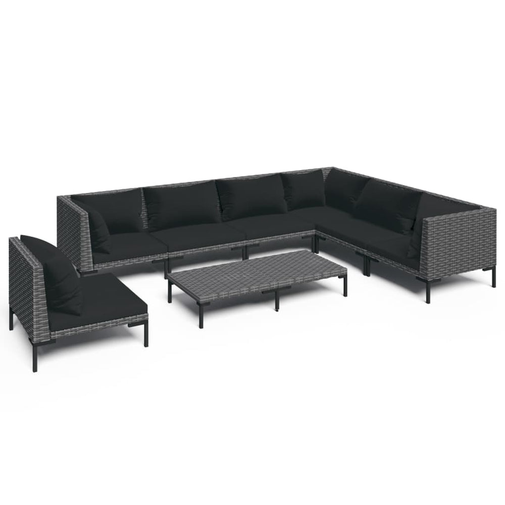 vidaXL Salon de jardin 8 pcs avec coussins résine tressée Gris foncé