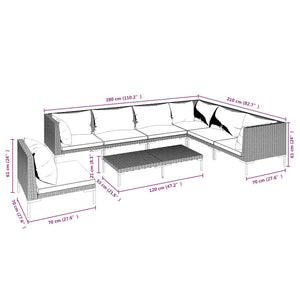 8-tlg. Garten-Lounge-Set mit Kissen Poly Rattan Dunkelgrau