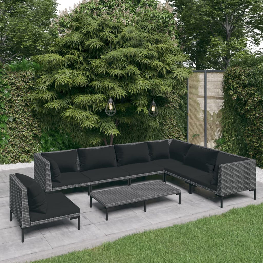 vidaXL Salon de jardin 8 pcs avec coussins résine tressée Gris foncé