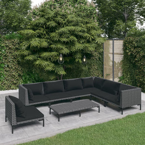 8-tlg. Garten-Lounge-Set mit Kissen Poly Rattan Dunkelgrau