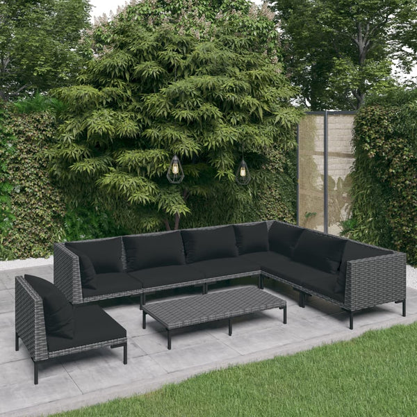 8-tlg. Garten-Lounge-Set mit Kissen Poly Rattan Dunkelgrau