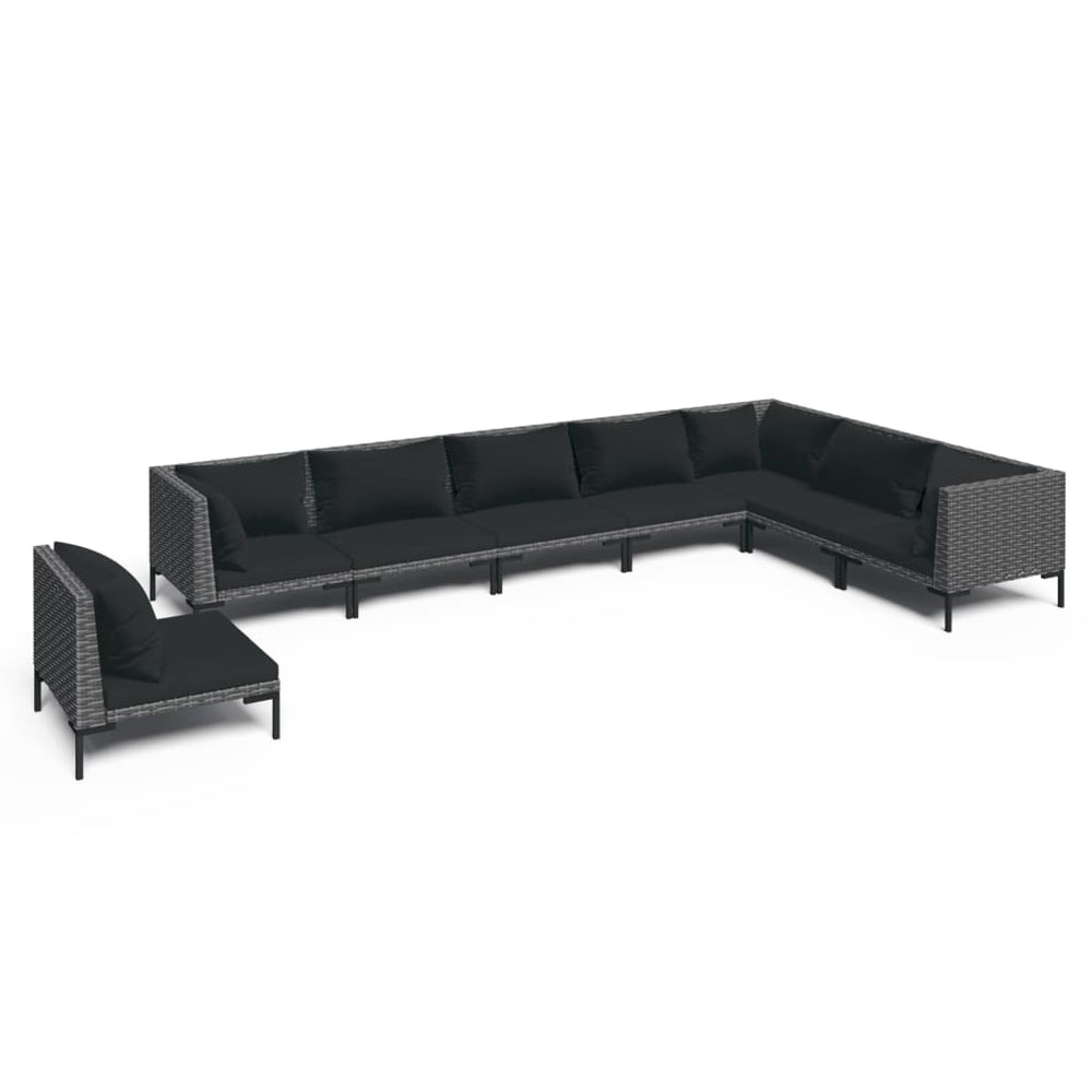 vidaXL Salon de jardin 8 pcs avec coussins résine tressée Gris foncé