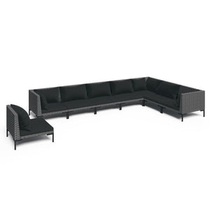 8-tlg. Garten-Lounge-Set mit Kissen Poly Rattan Dunkelgrau