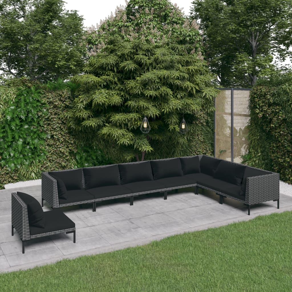 8-tlg. Garten-Lounge-Set mit Kissen Poly Rattan Dunkelgrau