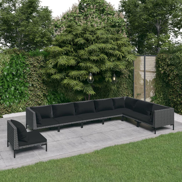 8-tlg. Garten-Lounge-Set mit Kissen Poly Rattan Dunkelgrau