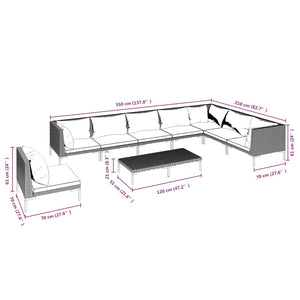 9-tlg. Garten-Lounge-Set mit Kissen Poly Rattan Dunkelgrau